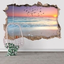 Autocollants 3D le soleil se lève sur la plage