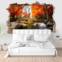 Autocollants murs cascades 3D en automne