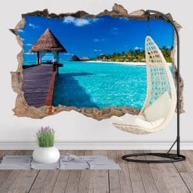 Autocollants muraux d&eacute;coratifs 3D &icirc;le de lagune bleue
