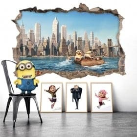 Stickers muraux minions &agrave; New York 3D