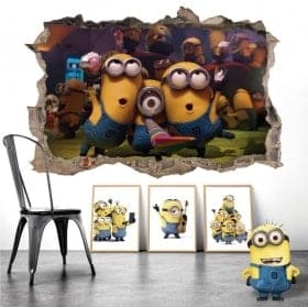Stickers muraux 3D minions f&ecirc;te