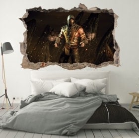 Autocollants muraux 3D trou scorpion mortel Kombat