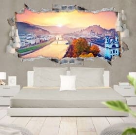 Vinyle 3D panoramique coucher de soleil &agrave; Salzbourg en Autriche
