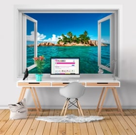 Vinyle murs fenêtre 3D de l'île tropicale