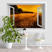 Vinyle et autocollants coucher de soleil dans le champ de blé 3D