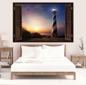 Stickers muraux coucher de soleil au phare 3D