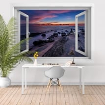 Vinyle décoratif fenêtres coucher de soleil mer noire 3D