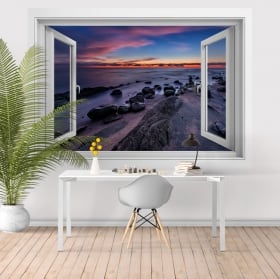 Vinyle décoratif fenêtres coucher de soleil mer noire 3D