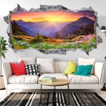 Vinyle murs coucher de soleil dans les montagnes 3D