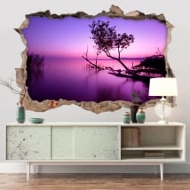 Vinyle décoratif coucher de soleil sur le lac 3D
