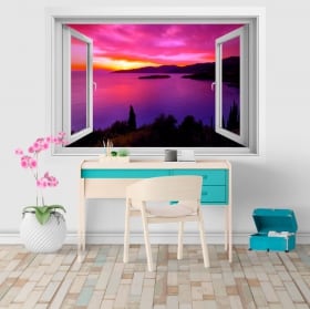 Vinyle décoratif fenêtre coucher de soleil en Grèce 3D