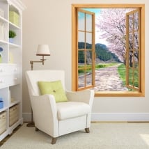 Vinyle décoratif fenêtres cerisier Japon 3D