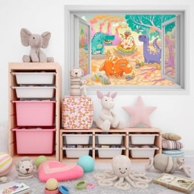 Vinyle pour enfants fenêtre Dinosaures 3D
