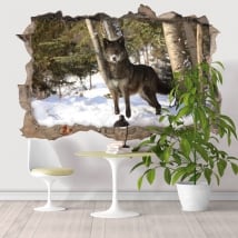 Vinyle décoratif loup dans la forêt 3D
