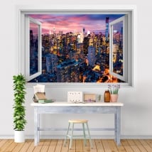 Vinyle fenêtre coucher de soleil New York Manhattan 3D