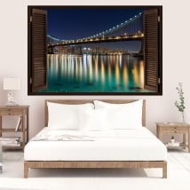 Vinyle fenêtre pont Brooklyn 3D