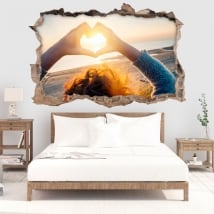 Stickers muraux coeur au coucher du soleil 3D