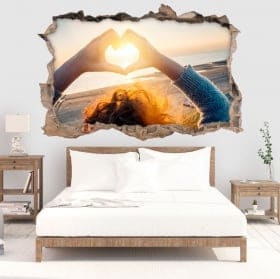 Stickers muraux coeur au coucher du soleil 3D
