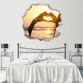 Vinyle coeur coucher de soleil mains 3D