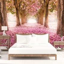 Papiers peints arbres fleurs roses
