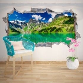 Vinyle d&eacute;coratif lac et montagnes enneig&eacute;es 3D