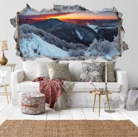 Vinyle d&eacute;coratif lever du soleil dans les montagnes 3D