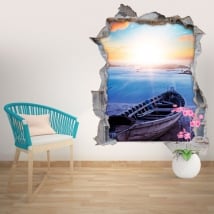 Stickers muraux plage au coucher du soleil 3D