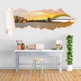 Vinyle coucher de soleil baie de Sydney papier d&eacute;chir&eacute; 3D