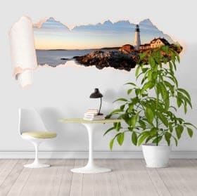Vinyle c&ocirc;te du phare Portland Maine papier d&eacute;chir&eacute; 3D