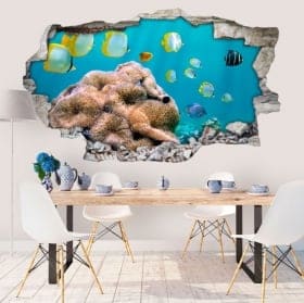Vinyle murs p&ecirc;cher dans la mer 3D
