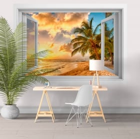 Vinyle murs coucher de soleil sur la plage barbade 3d