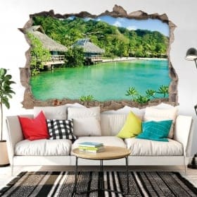 Vinyle d&eacute;coratif murs bungalows de plage 3d