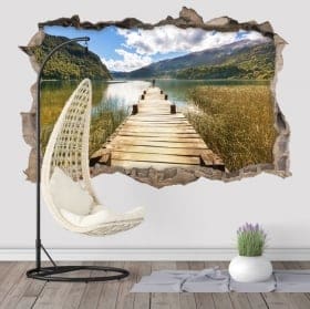 Vinyle murs passerelle sur le lac 3d