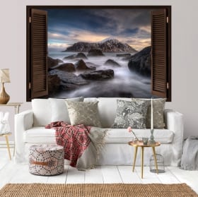 Vinyle murs îles lofoten norvège fenêtres 3d