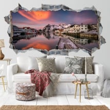 Autocollants décoratifs 3d crépuscule îles lofoten norvège