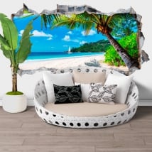 Stickers muraux jamaïque palmier sur la plage trou 3d