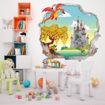 Vinyle murs les enfants dragon et château 3d