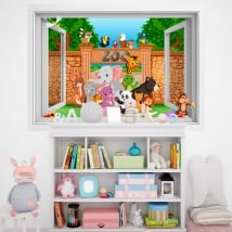 Vinyle murs les enfants animaux dans le zoo 3d