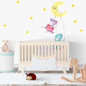 Vinyle chambres d'enfants dinosaures lune et étoiles
