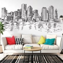 Vinyle et autocollants dessin skyline boston