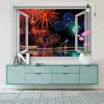 Vinyle et autocollants fenêtre feux d'artifice 3d