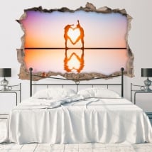 Vinyle mur de trou silhouettes de coeur 3d