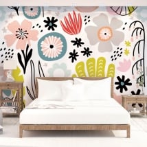 Peintures murales en vinyle fleurs colorées