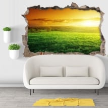 Vinyle mur de trou coucher de soleil dans la nature 3d