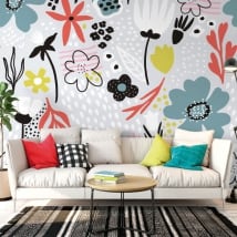 Peintures murales adhésives fleurs à décorer