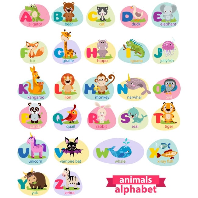 Vinyle et autocollants pour enfants les animaux alphabet en anglais