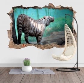 Vinyle et autocollants mur de trou tigre blanc 3d
