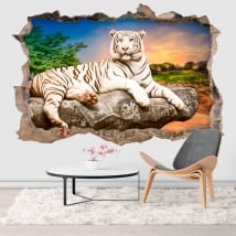 Vinyle mur de trou tigre blanc 3d