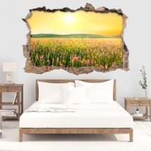 Vinyle mur de trou crépuscule fleurs dans le champ 3d