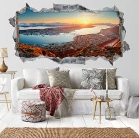 Vinyle trou de mur 3d panoramique coucher de soleil norv&eacute;gien
